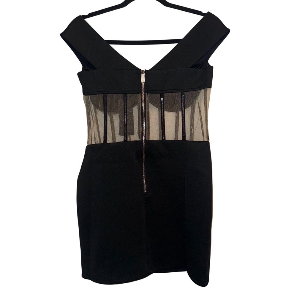 NEW RTA Road To Awe Black Evie Mesh Cocktail Off-Shoulder Mini Dress Large - Picture 5 of 11